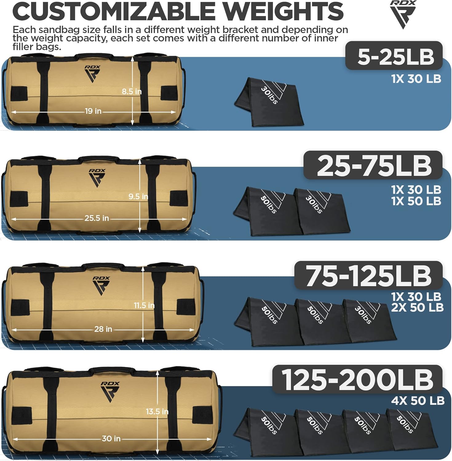RDX Training Sandbag (5-200 lb) — IMPERISHABLE DURABLE MATERIAL This strength training sandbag has