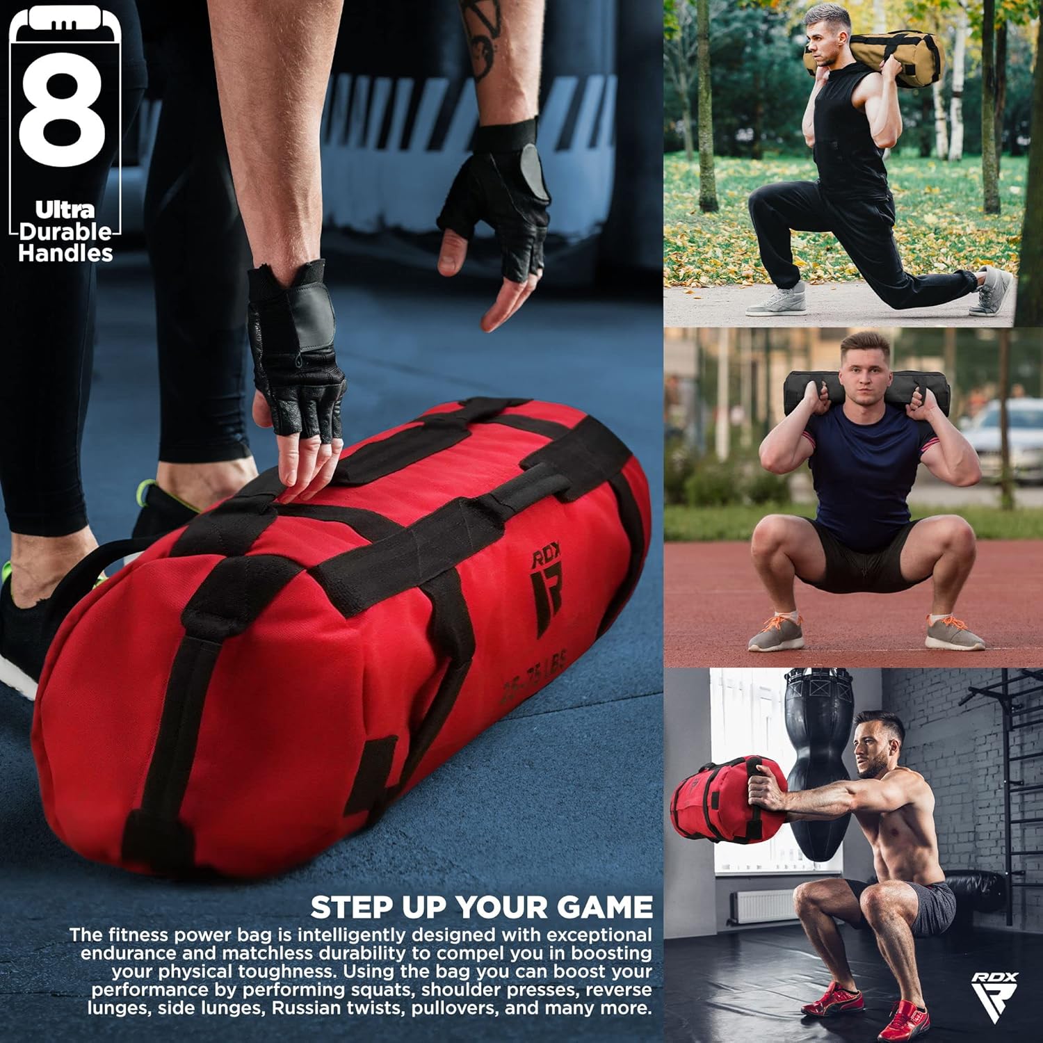RDX Training Sandbag (5-200 lb) — 8 STRATEGIC HANDLES FOR HIGH MANEUVERABILITY Remain completely