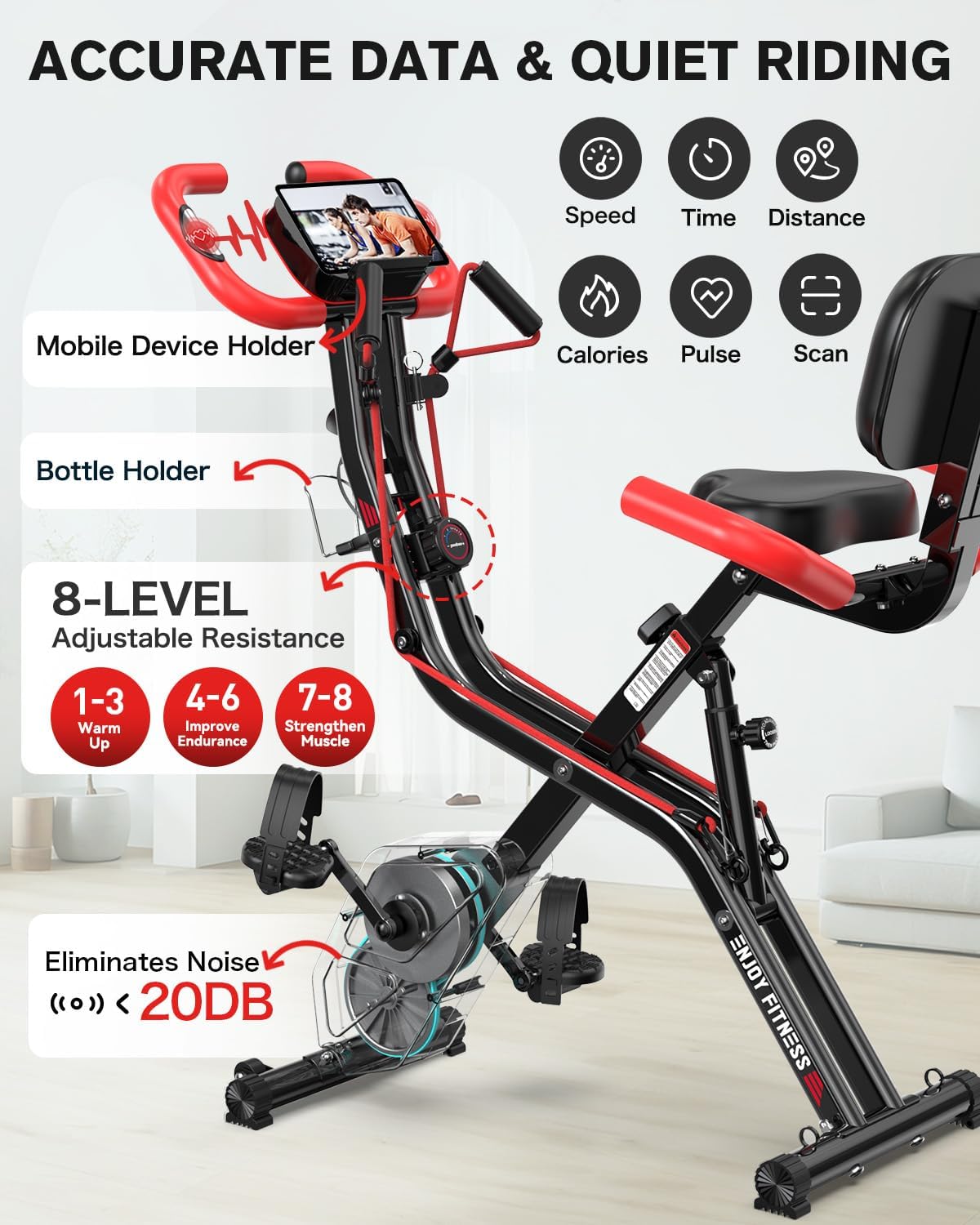 pooboo Folding Exercise Bike — Compact Design & Easy to Move