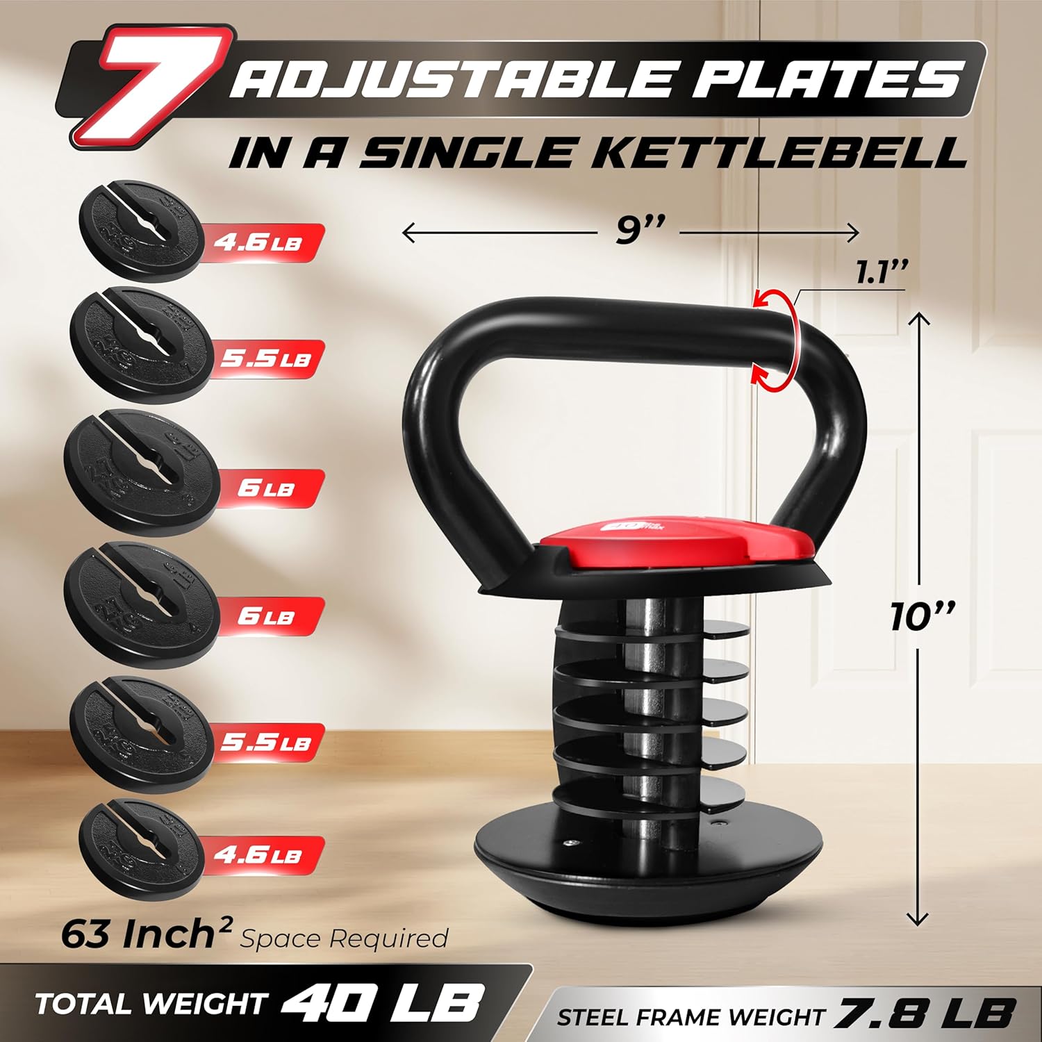 Yes4All Adjustable Kettlebell (20-40 lb) — Improved Handle Design