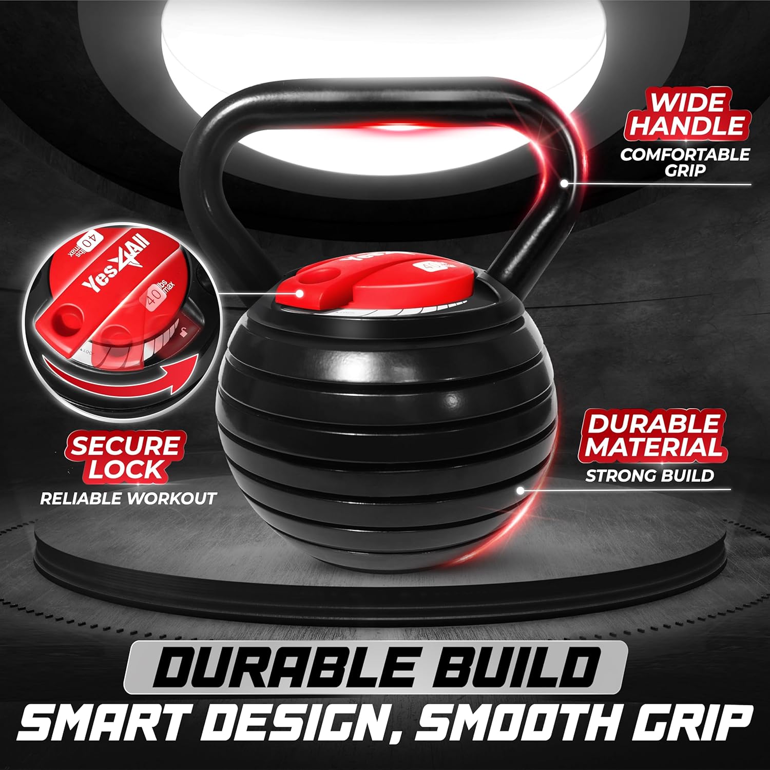 Yes4All Adjustable Kettlebell (20-40 lb) — Heavy Cast Iron