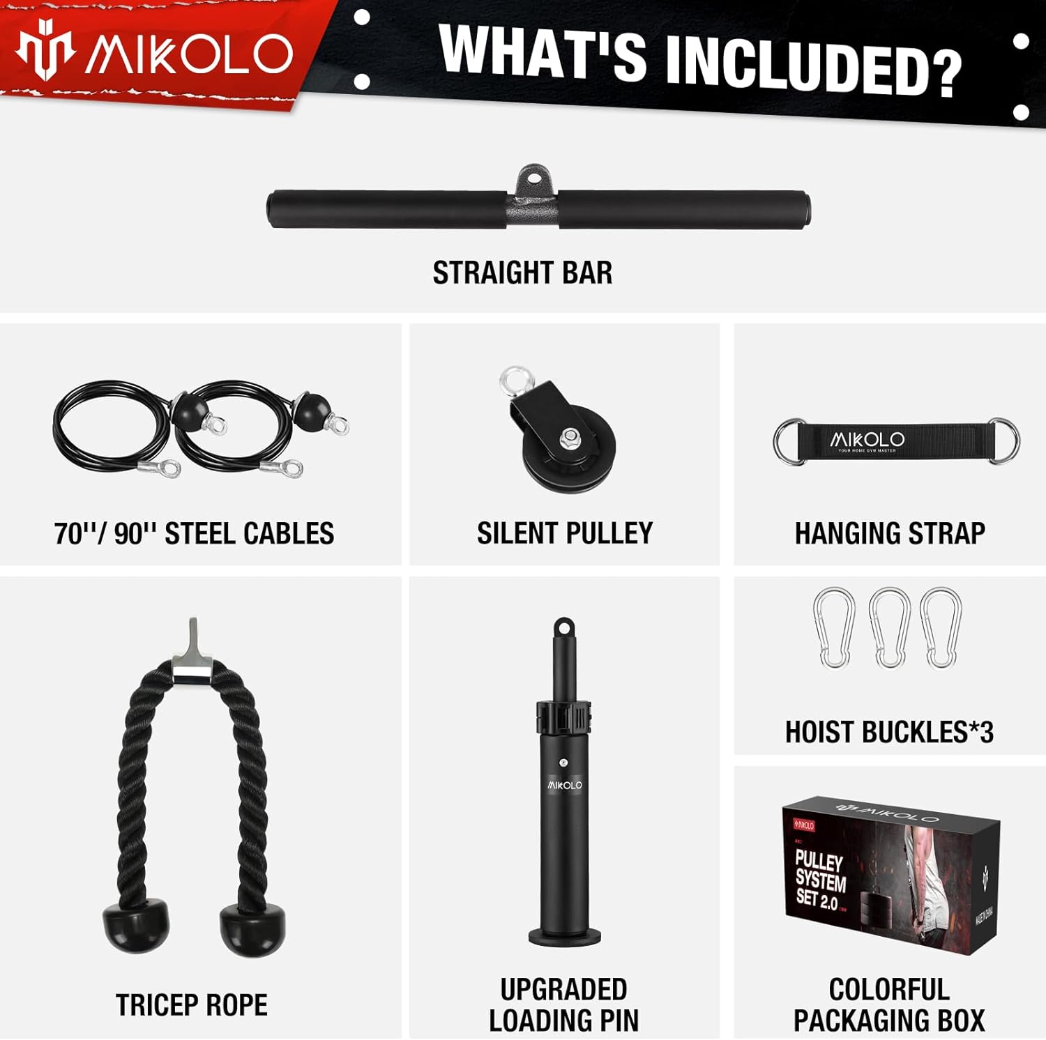 Mikolo Dual Cable Pulley — 2 Exercise modes & Detachable Handles