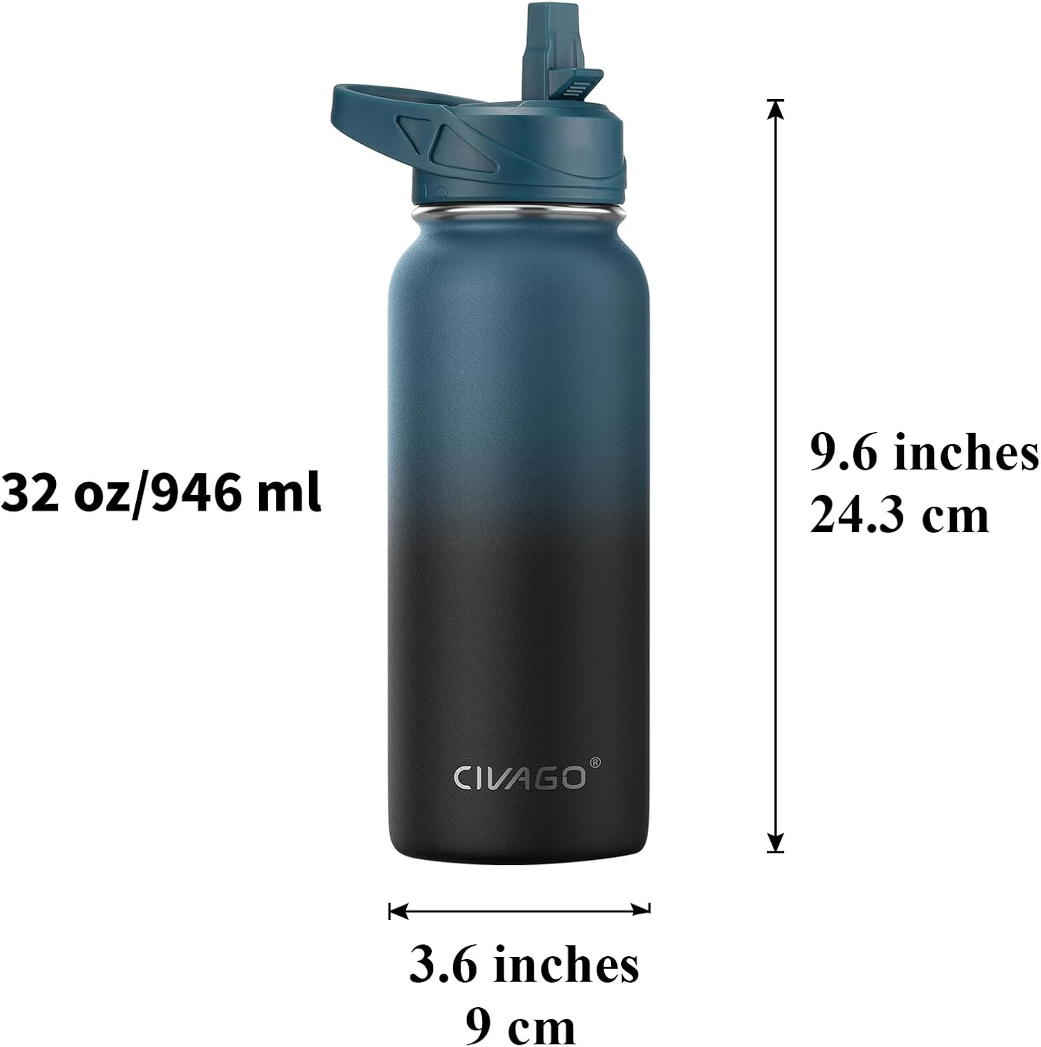 CIVAGO 32oz Insulated Water Bottle — Premium Stainless Steel Water Bottle