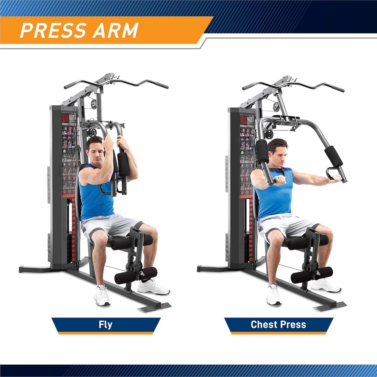 Marcy 150lb Stack Home Gym — DUAL ACTION PRESS ARMS-Designed with dual action press