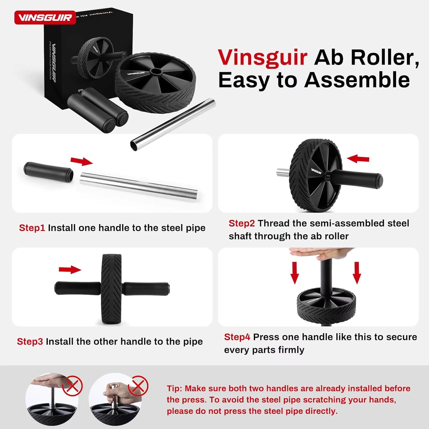 Vinsguir Ab Roller (Black) — Amps up Your Ab Workout