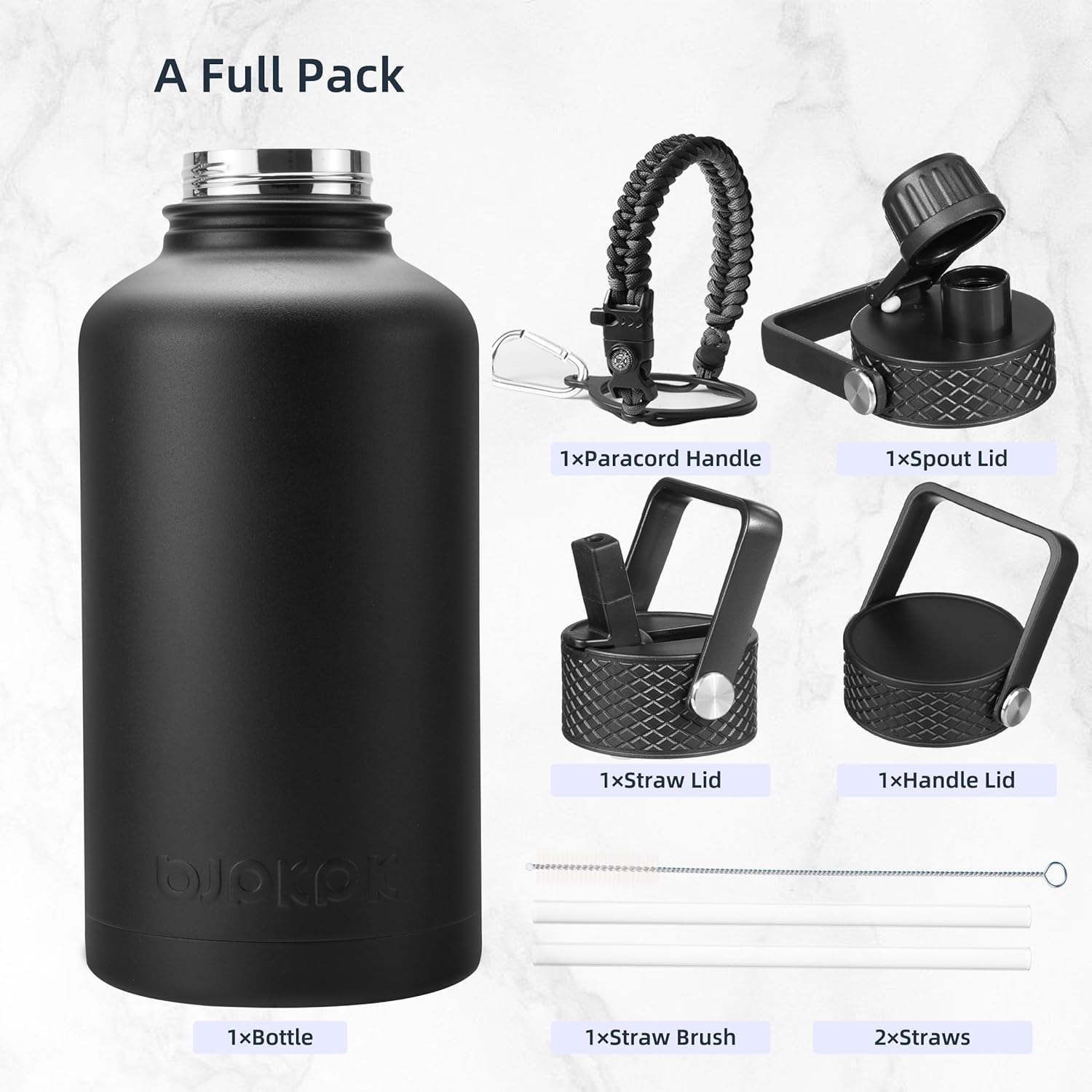 BJPKPK Half-Gallon Water Bottle (64oz) — Fully Equipped