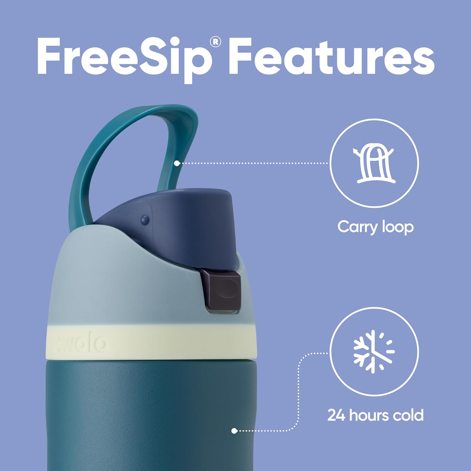 Owala FreeSip Water Bottle — Protective push-to-open lid keeps spout clean; convenient carry