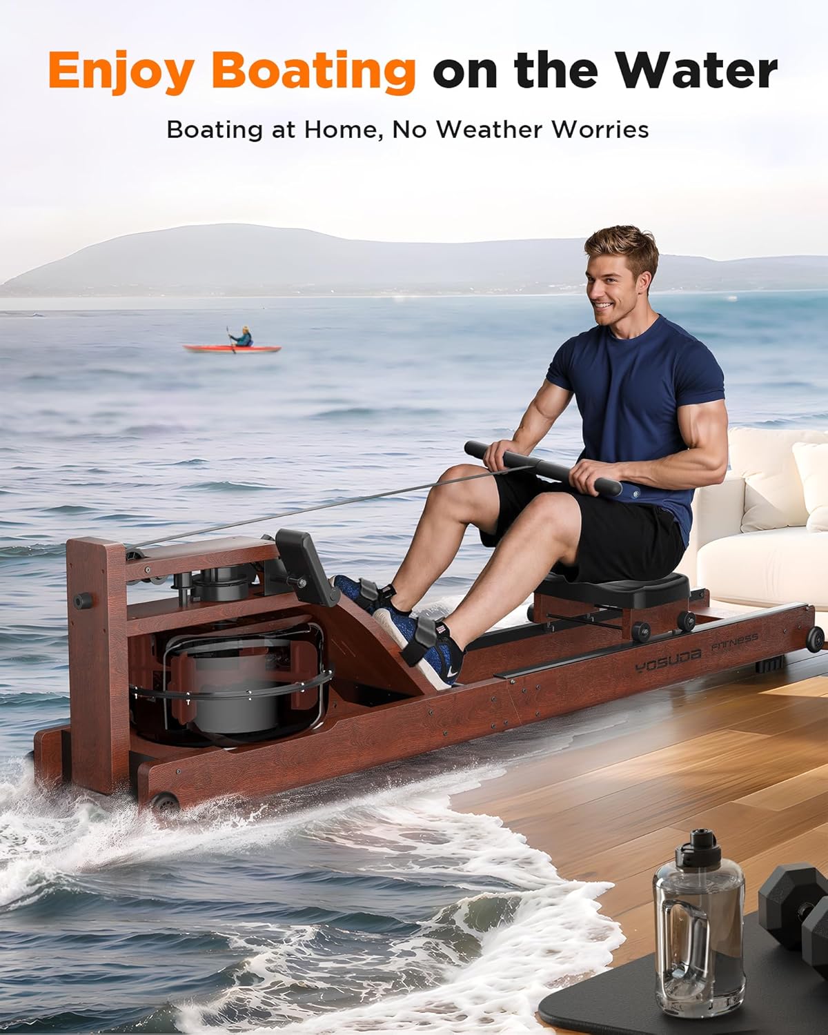 YOSUDA Water Rowing Machine — 180° Foldable Storage Design