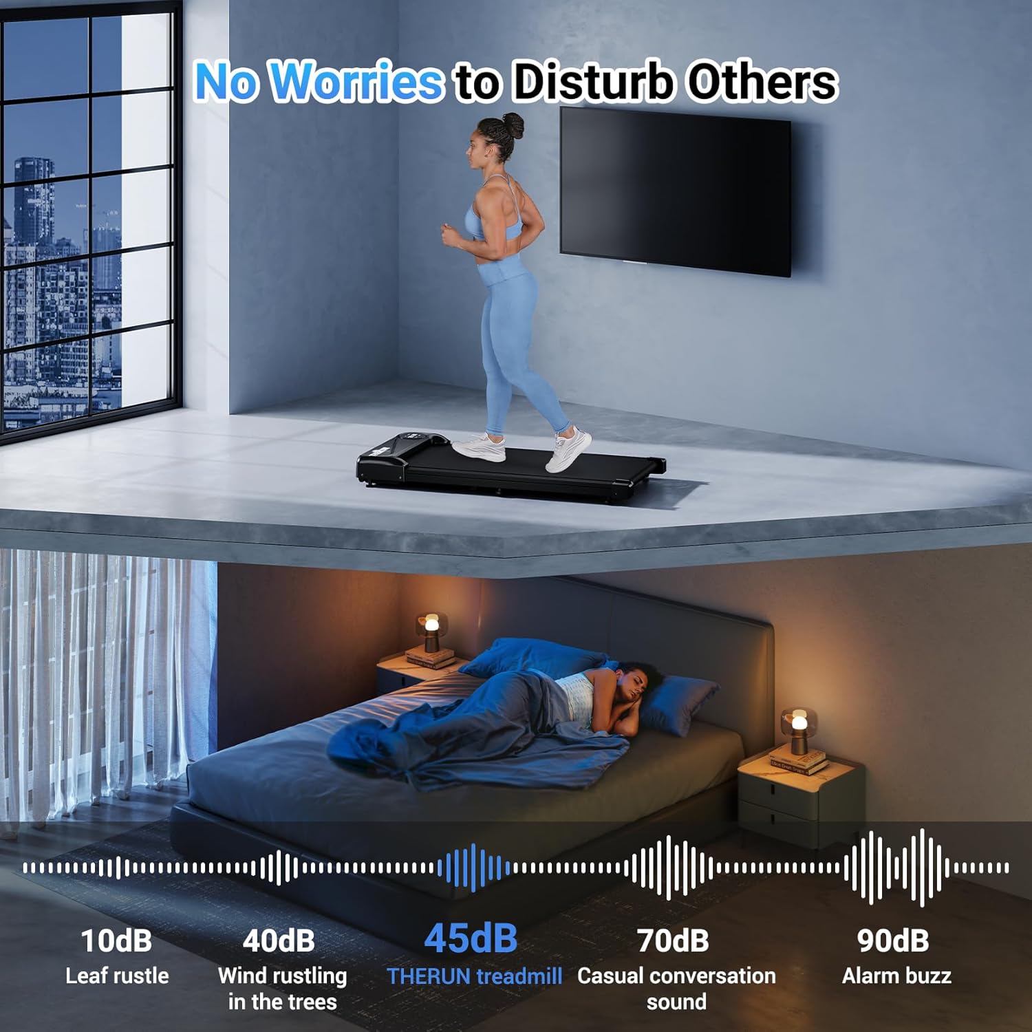 THERUN Under-Desk Walking Pad — Longer Running Belt & Shock Absorption