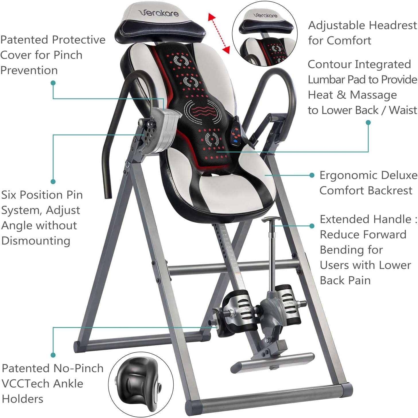 Verakare ITM5850 Inversion Table — Advanced Vertical Massage Pad That Covers The Entire