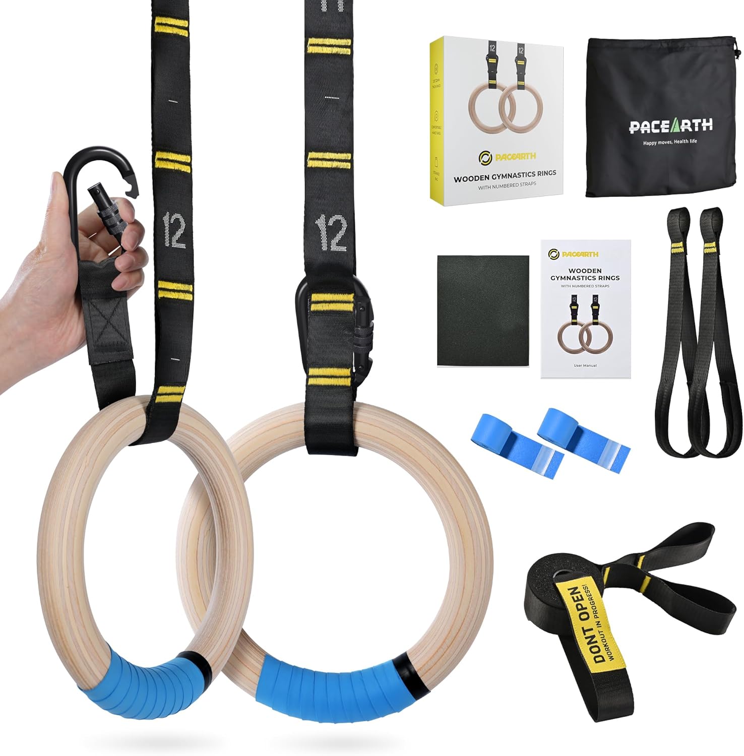 PACEARTH Wooden Gymnastic Rings (32mm)