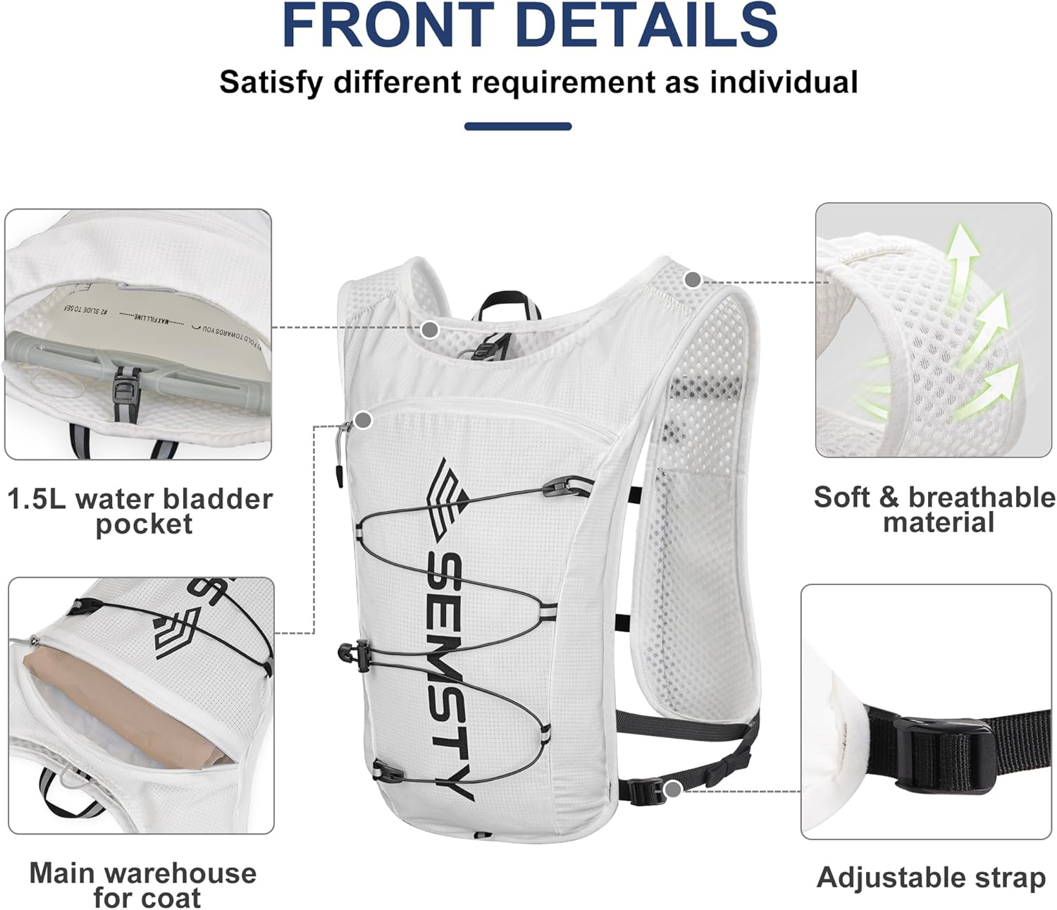 SEMSTY Running Hydration Vest (5L) — 5L Capacity And Multiple Storages