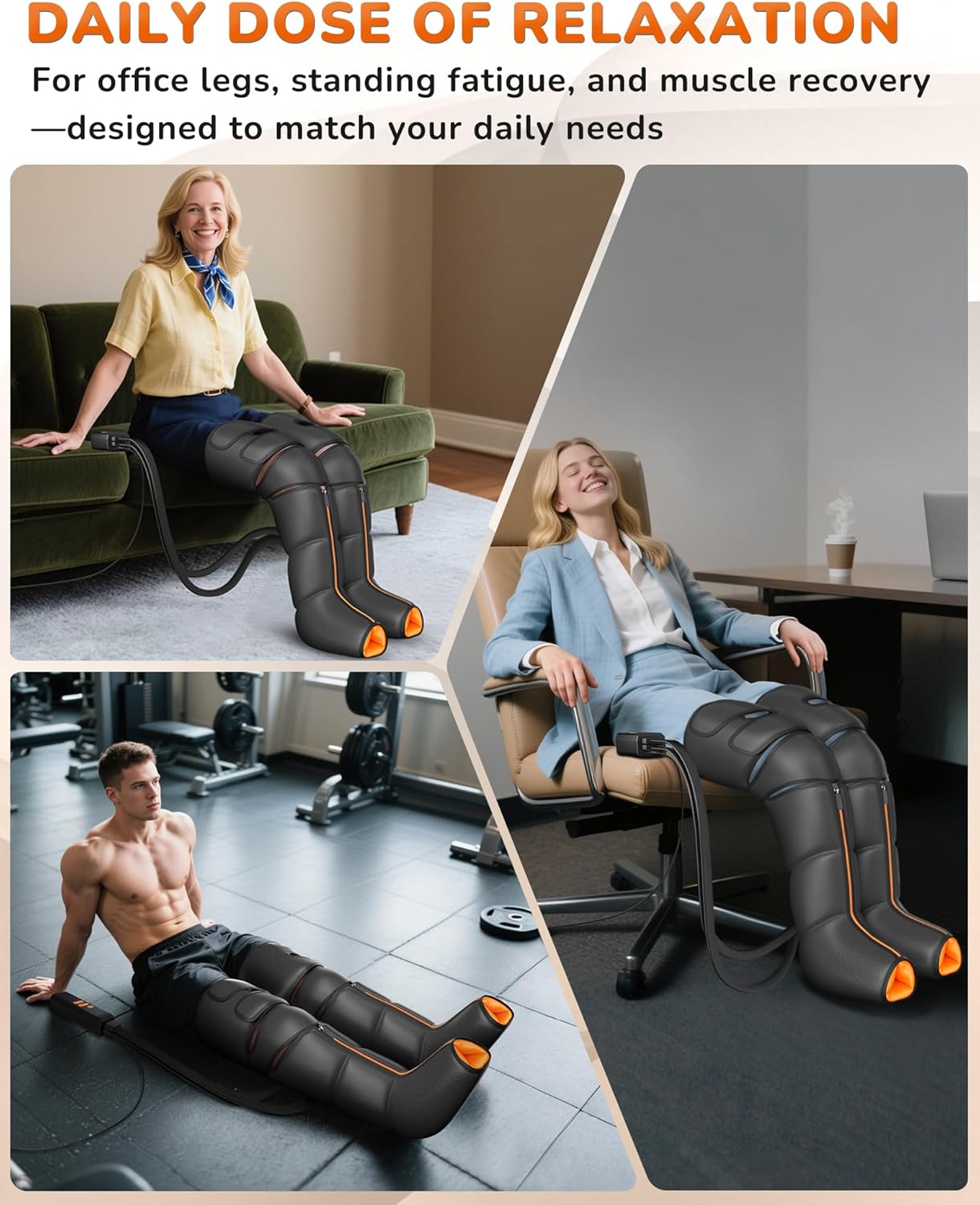 JZBRAIN Leg Massager (Heat + Compression) — 3-Zone Heat for Faster Relaxation – Optional Warmth in Key Areas