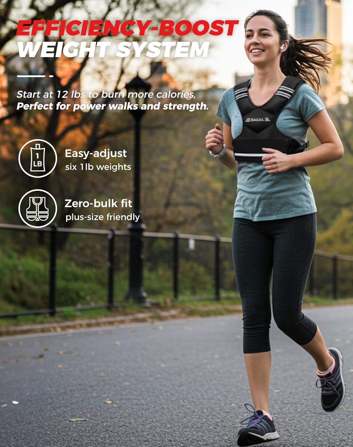 BAGAIL Adjustable Weighted Vest — 12-18 lb adjustable system