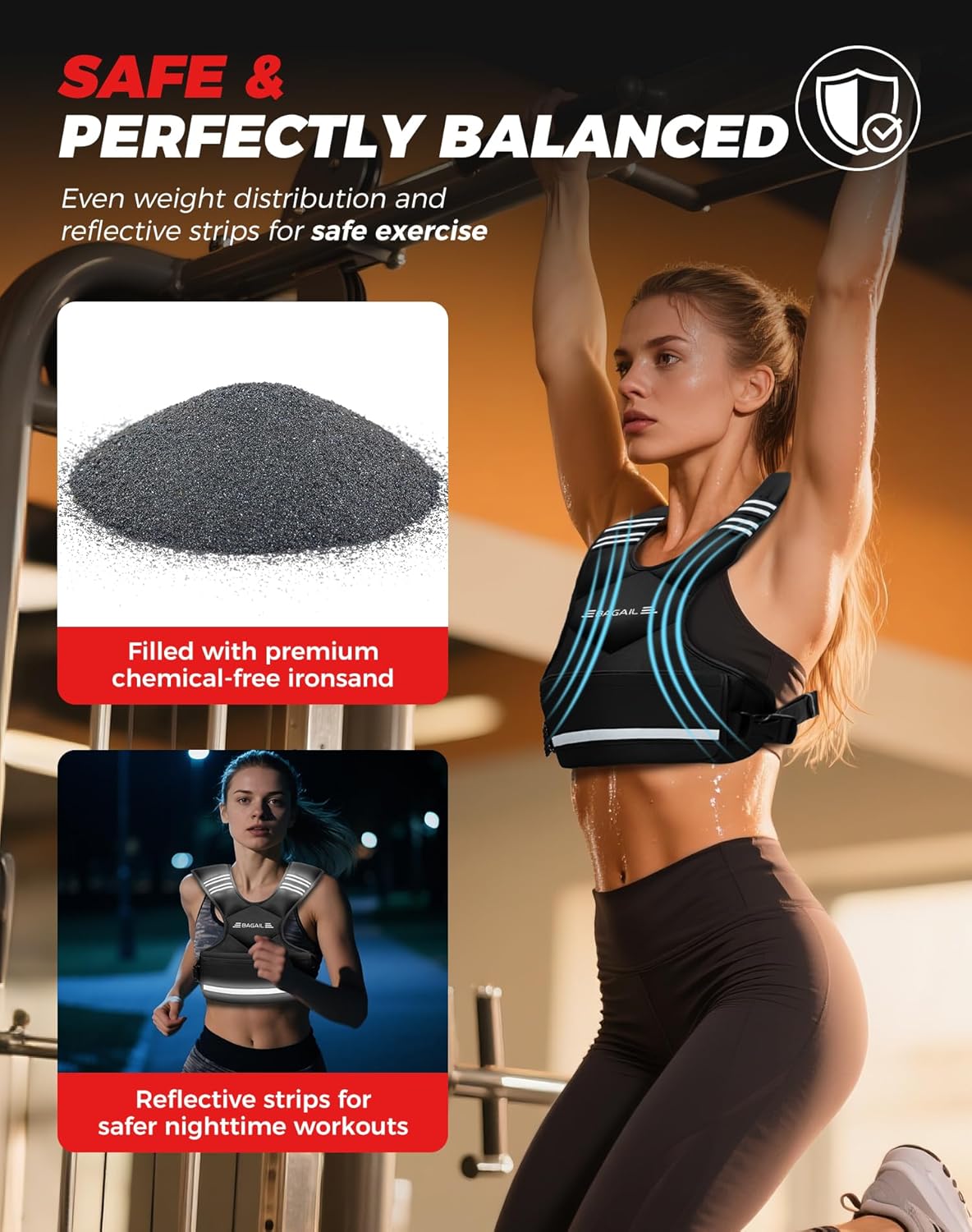 BAGAIL Adjustable Weighted Vest — Convenient & Safe Design