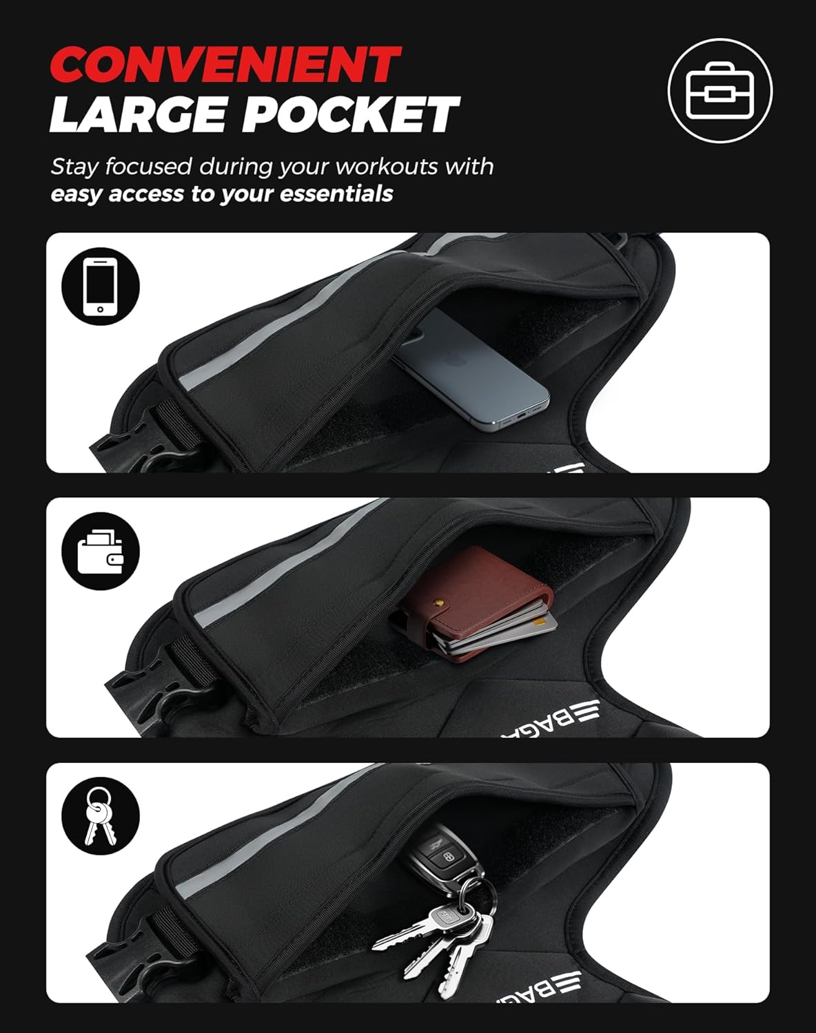 BAGAIL Adjustable Weighted Vest — Large Front Pocket & 360° Reflective