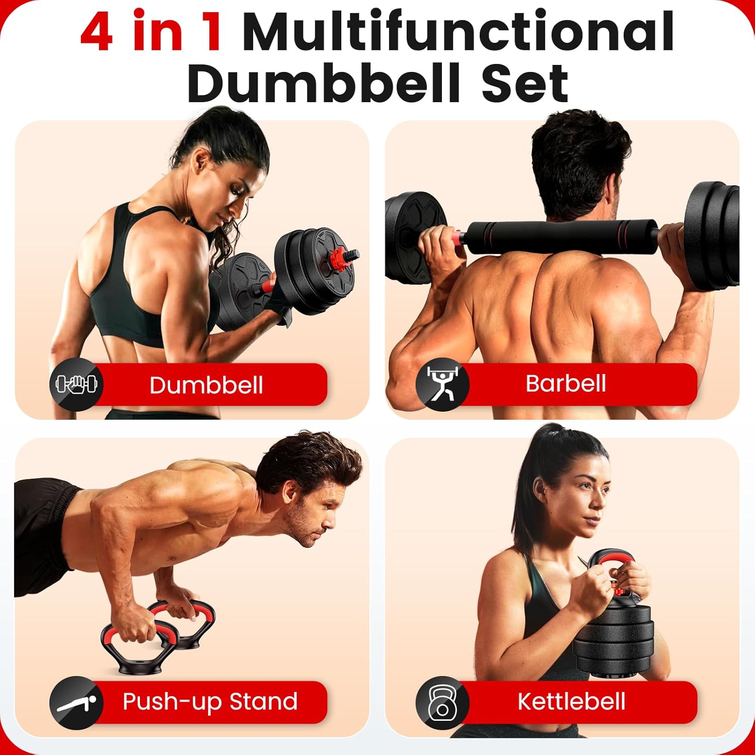 BDSHE Adjustable Dumbbells — 4 in 1 Multifunctional Dumbbell Set