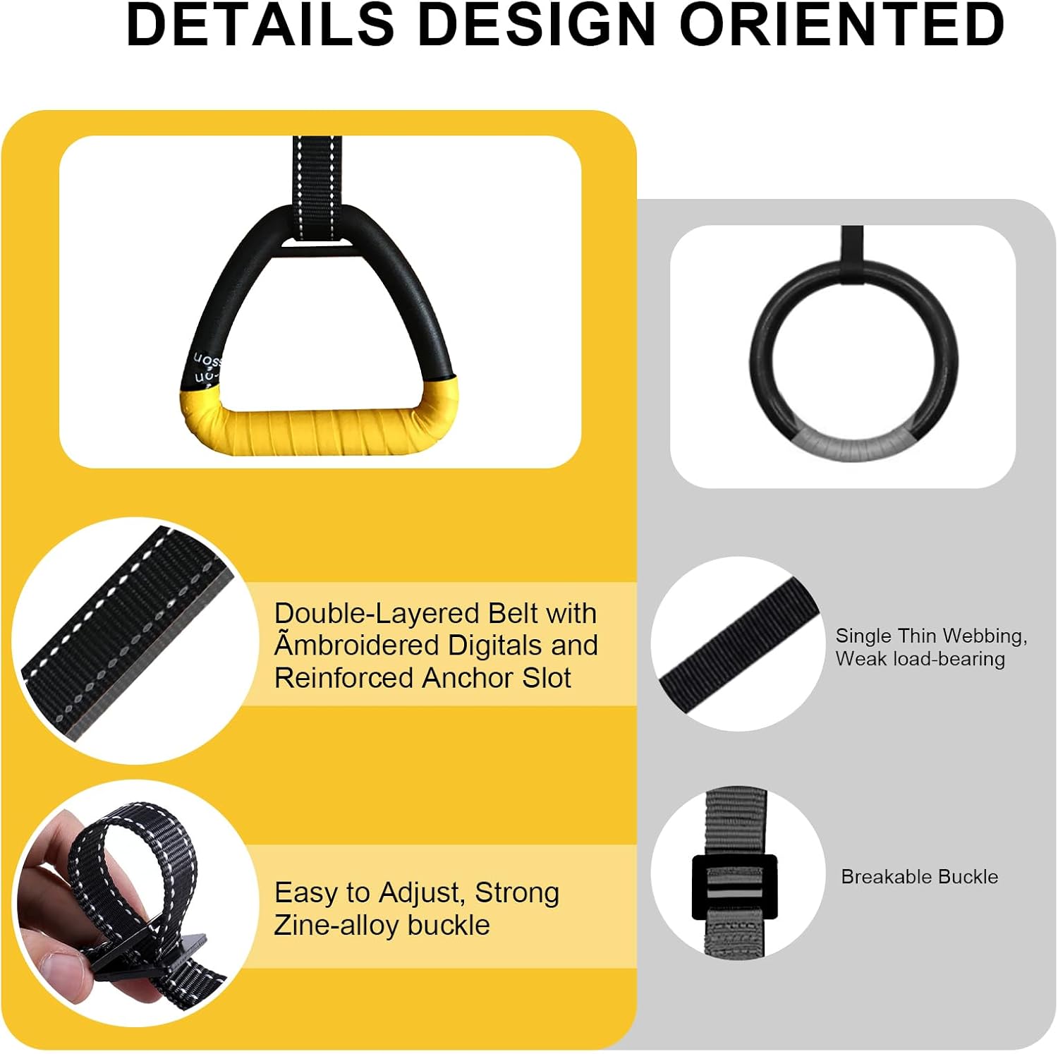 HaeNayc Adult Fitness Rings — Sturdy Ribbon - Adjustable Height