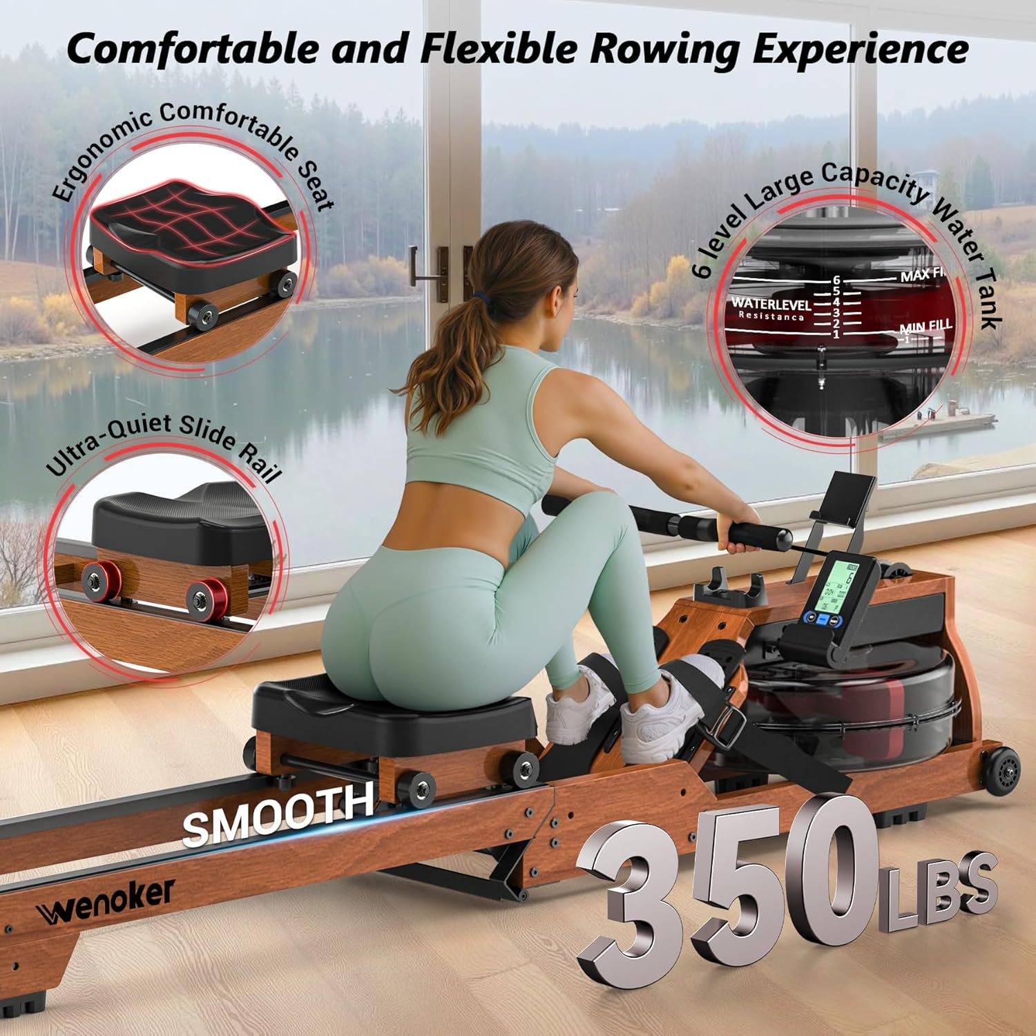 Wenoker Wooden Water Rower — Folding Rower Machine