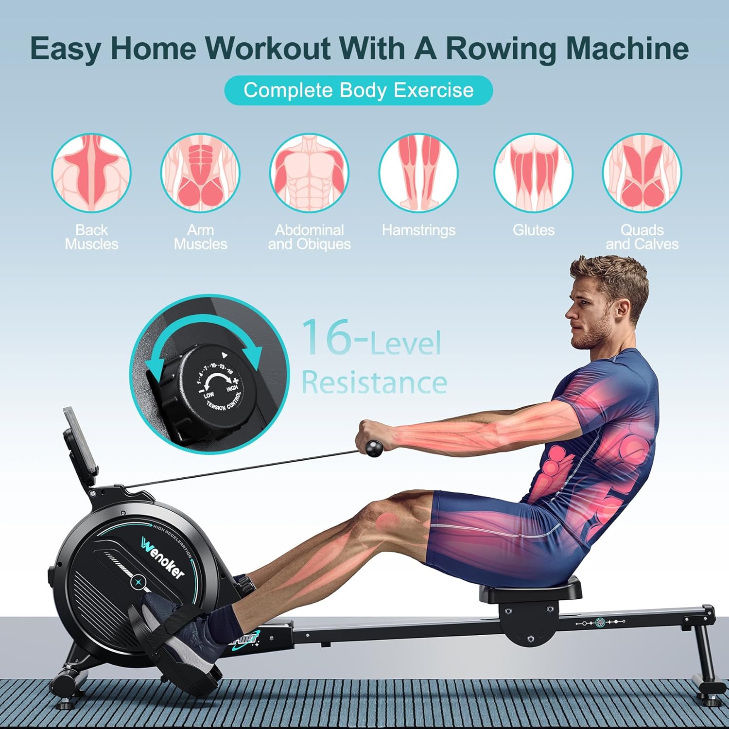 Wenoker Magnetic Rowing Machine — Effortless Assembly & Space Saving