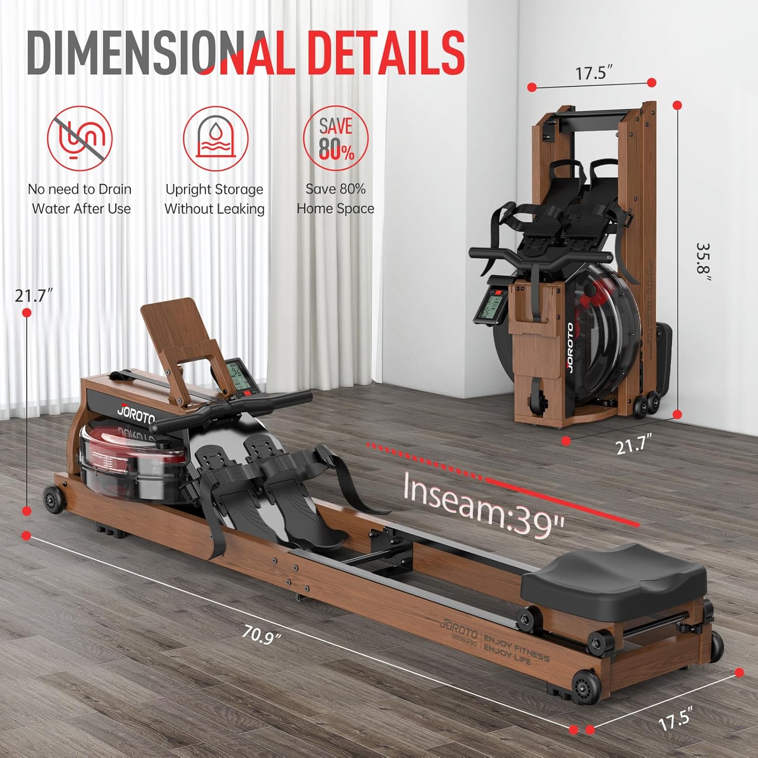 JOROTO Water Rowing Machine — Bluetooth Monitor & App Connection