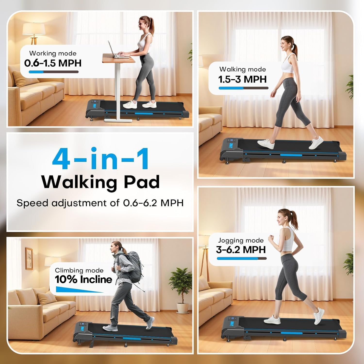 FOUSAE Walking Pad (6.2MPH) — 4-IN-1 Walking Pad Treadmill