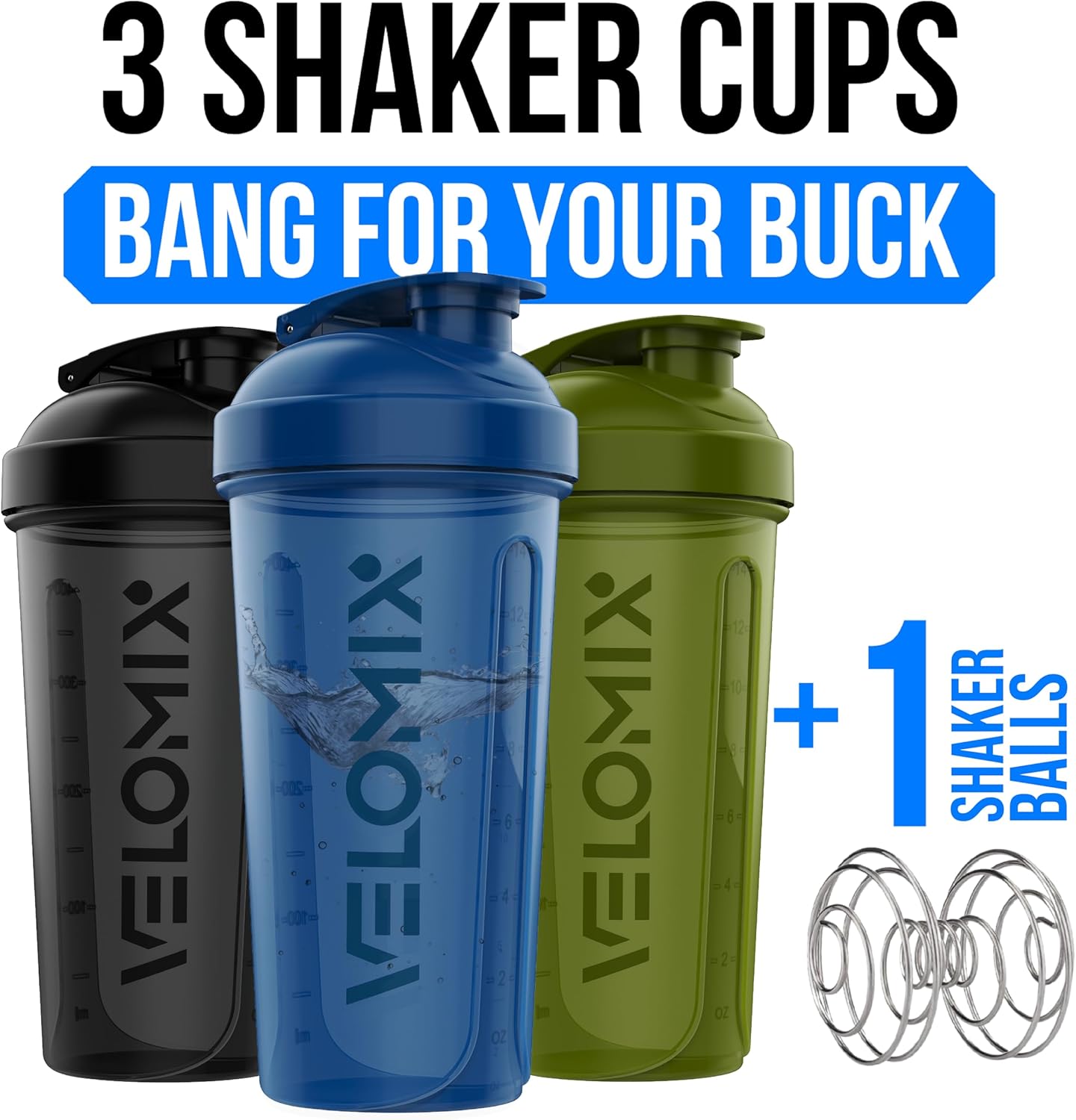 VELOMIX 18oz Shaker Bottles (3-Pack) — 100% LEAK-PROOF GUARANTEE - Say goodbye to messy