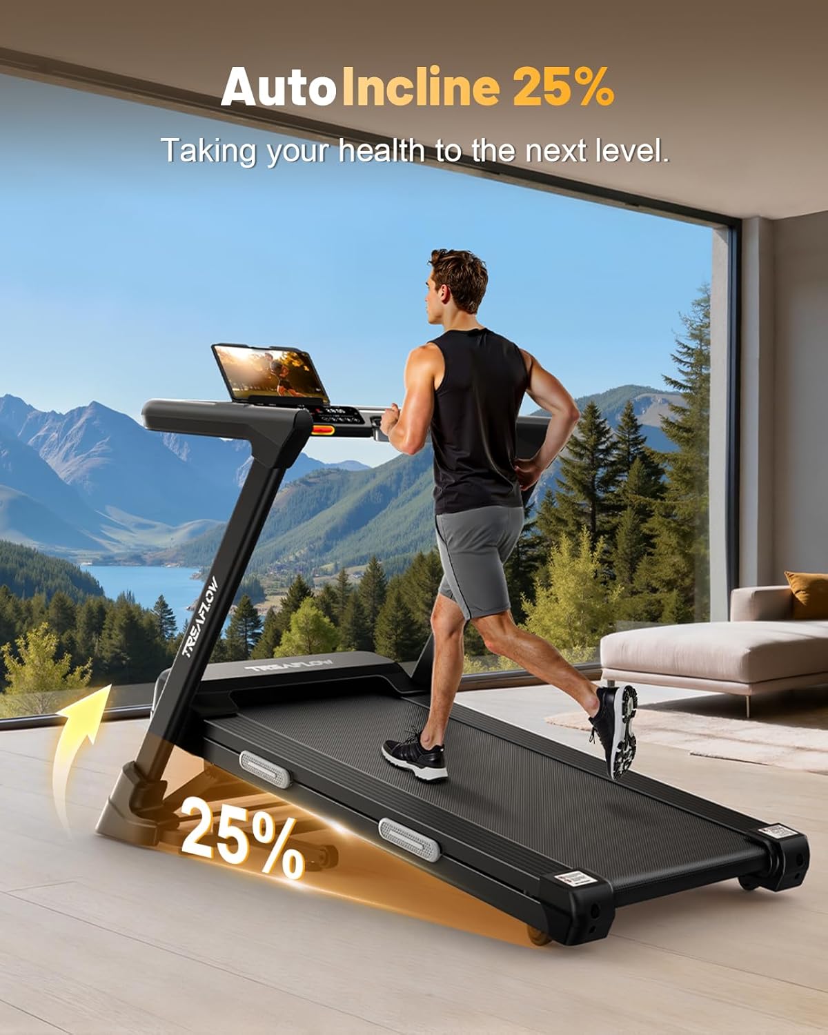 TREAFLOW Auto-Incline Treadmill — 25% Automatic Incline