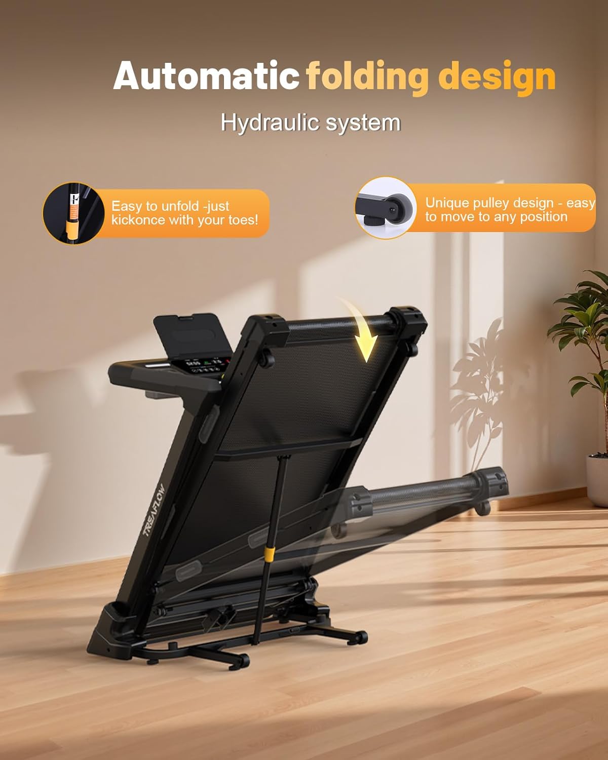TREAFLOW Auto-Incline Treadmill — Dual-Layer Cushioned Running Deck