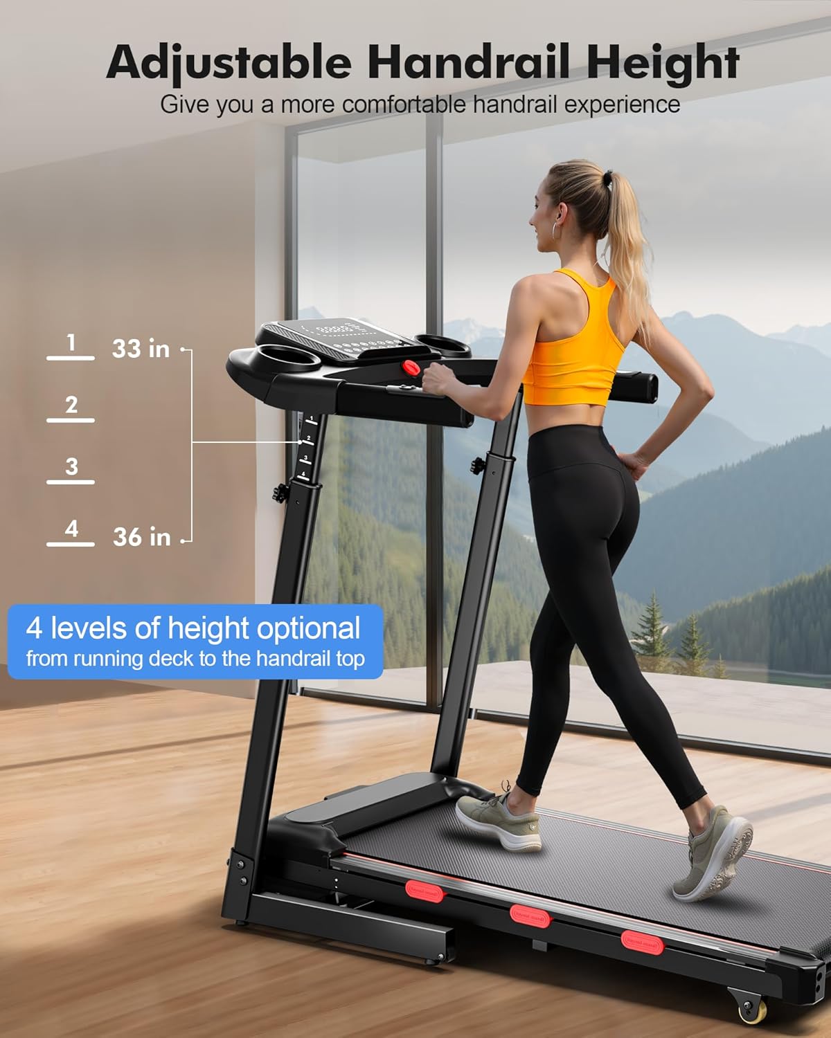EVKRUN 15% Auto-Incline Treadmill — ***【4-Level Adjustable Handlebar - Comfortable Fit for Everyone】***