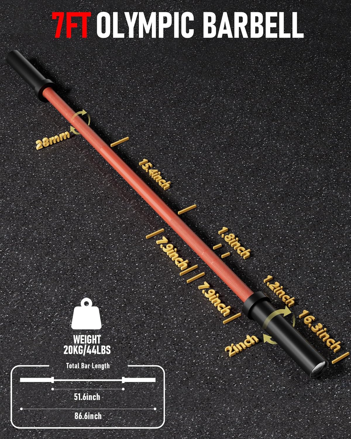 GarveeLife 7ft Olympic Barbell — Durable and Sturdy