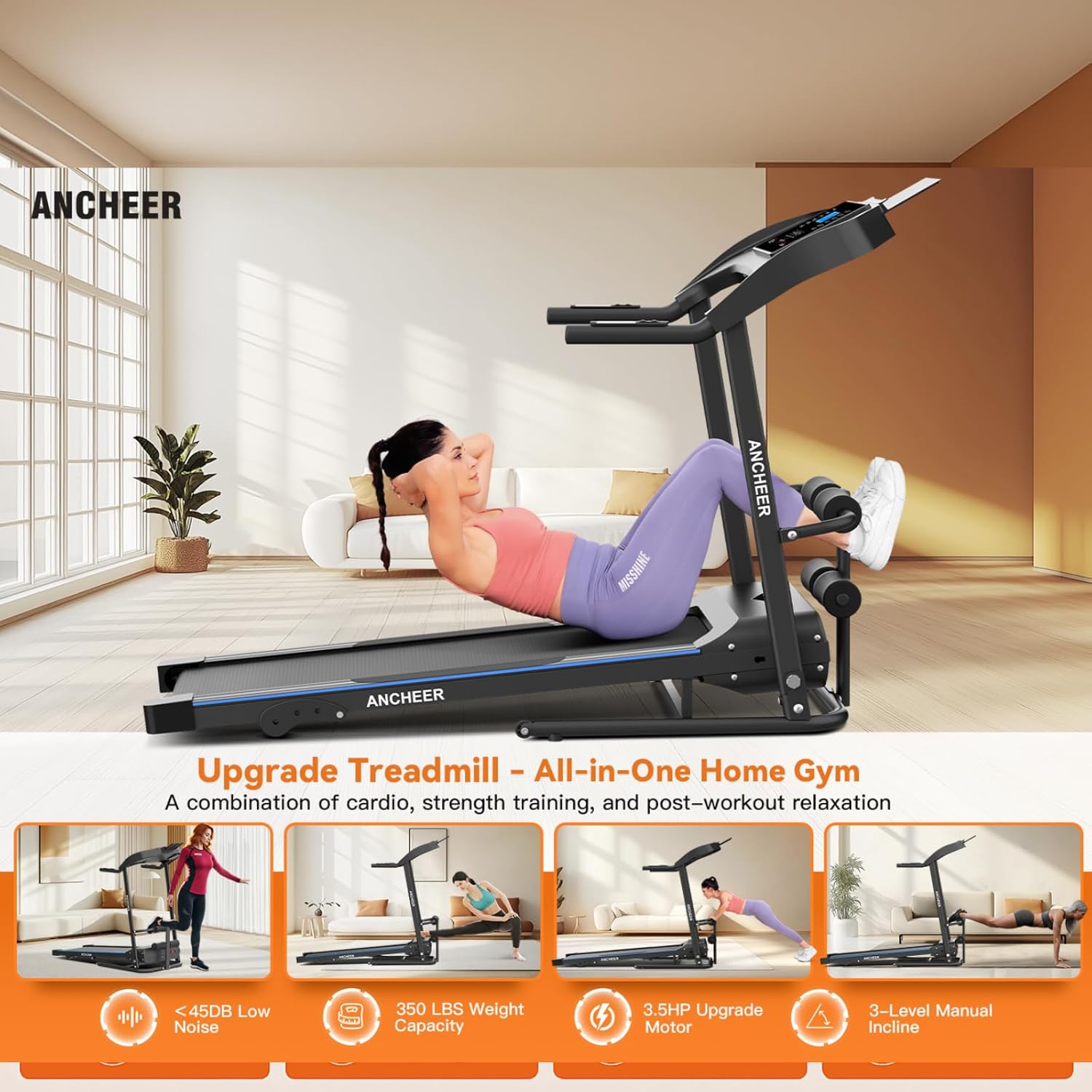 ANCHEER Folding Treadmill — 🏃 Multifunctional with Sit-Up & Incline